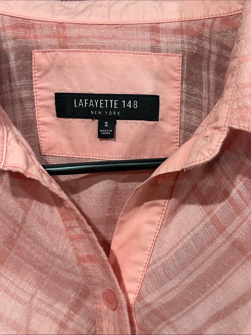 Lafayette 148 New York Coral Plaid Short Sleeve Button-Down Shirt - Picture 2 of 4